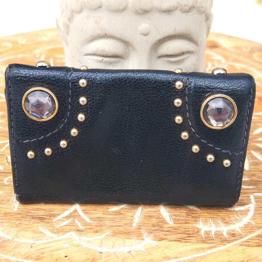 Miu Miu Pebbled Leather Jeweled & Studded Black Key Holder - Picture 3 of 13